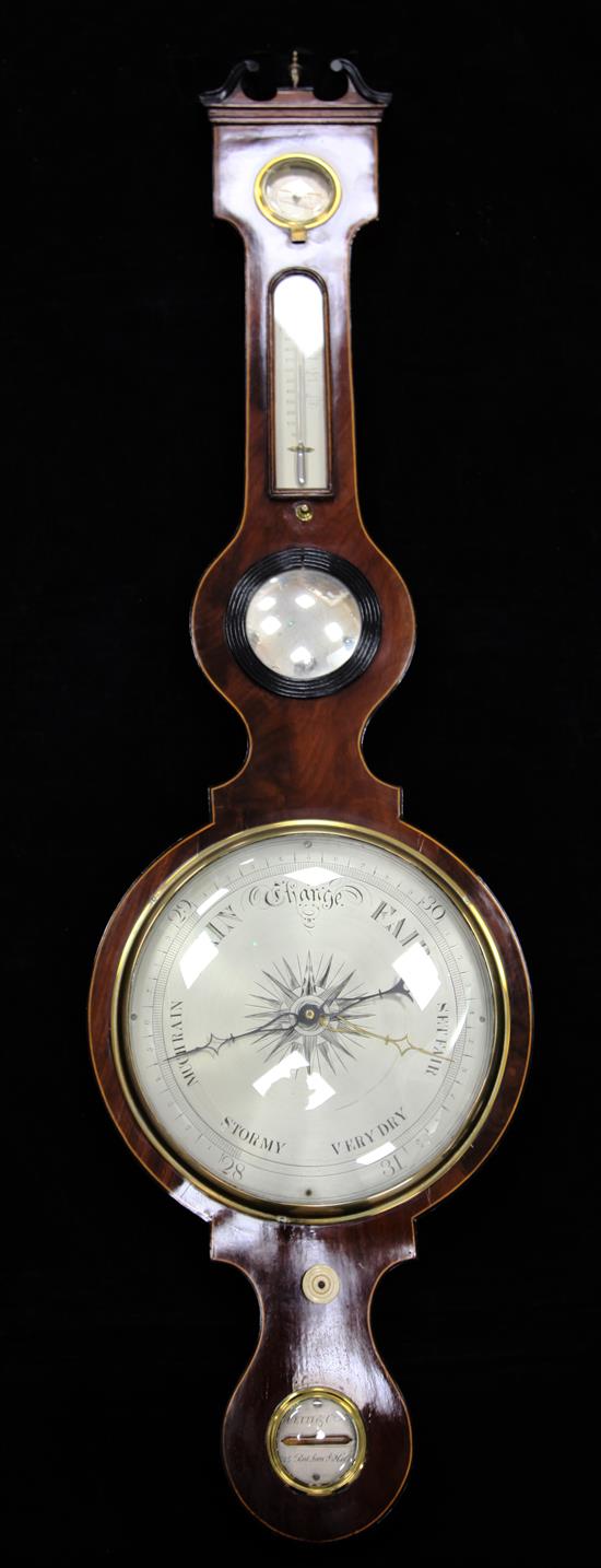 A Regency strung mahogany wheel barometer, by Cetti & Co of Red Lion Street, Holborn, 3ft 8in.